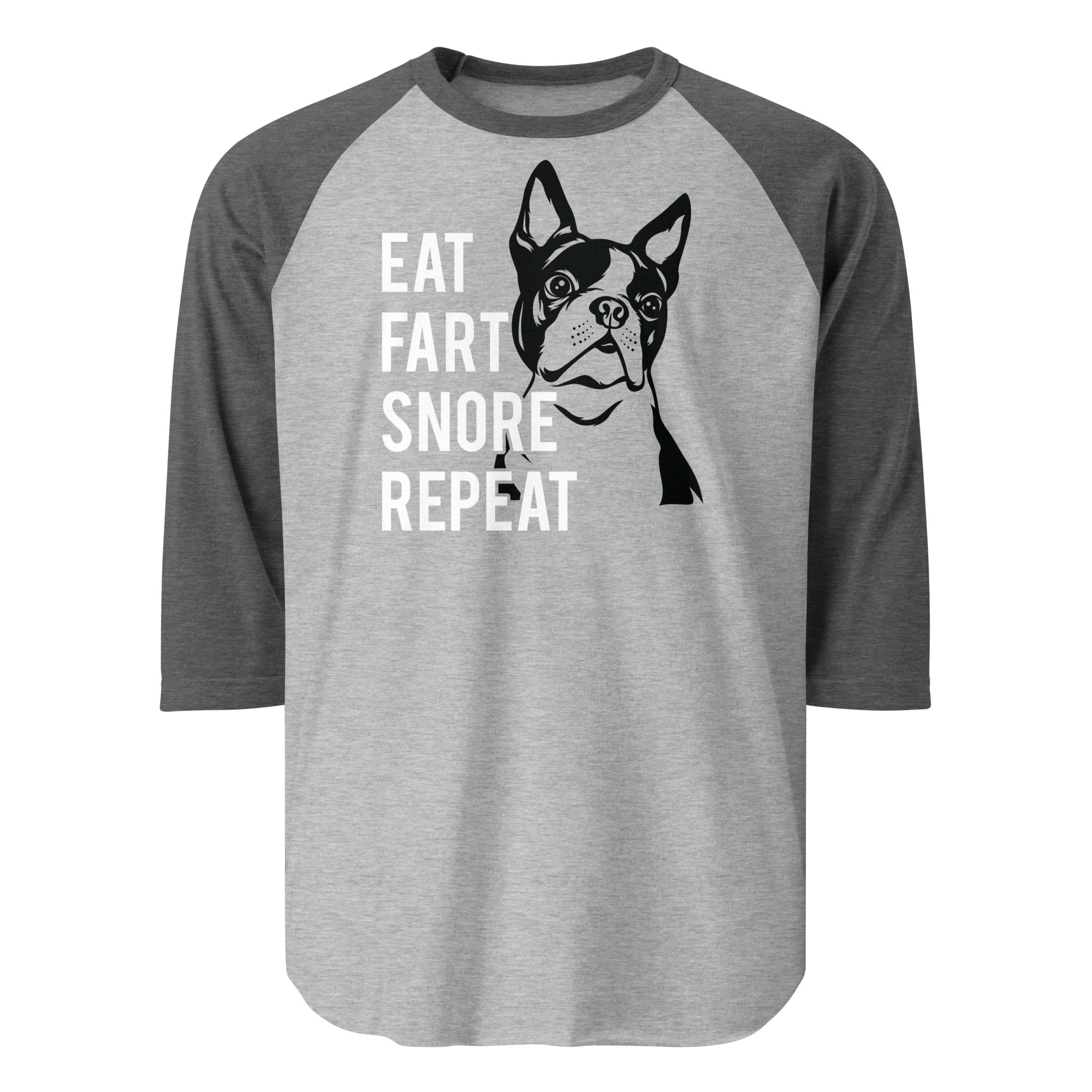 Eat Fart Snore Repeat 3/4 Sleeve Raglan Shirt . Heather Grey Heather Charcoal
