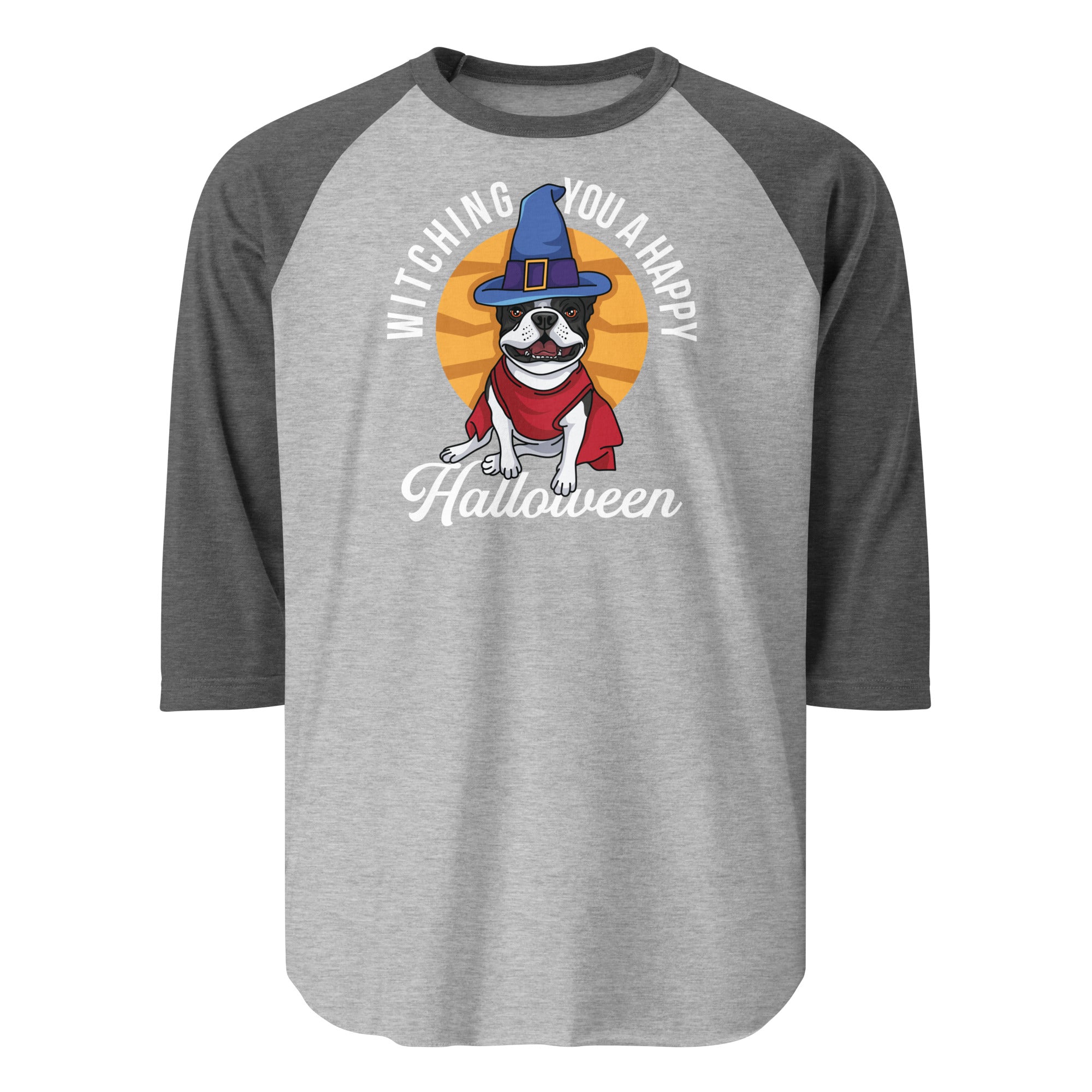 Witching You A Happy Halloween 3/4 Sleeve Raglan Shirt . Heather Grey Heather Charcoal