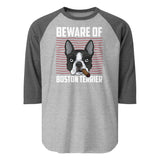 Beware Of Boston Terrier 3/4 Sleeve Raglan Shirt . Heather Grey Heather Charcoal