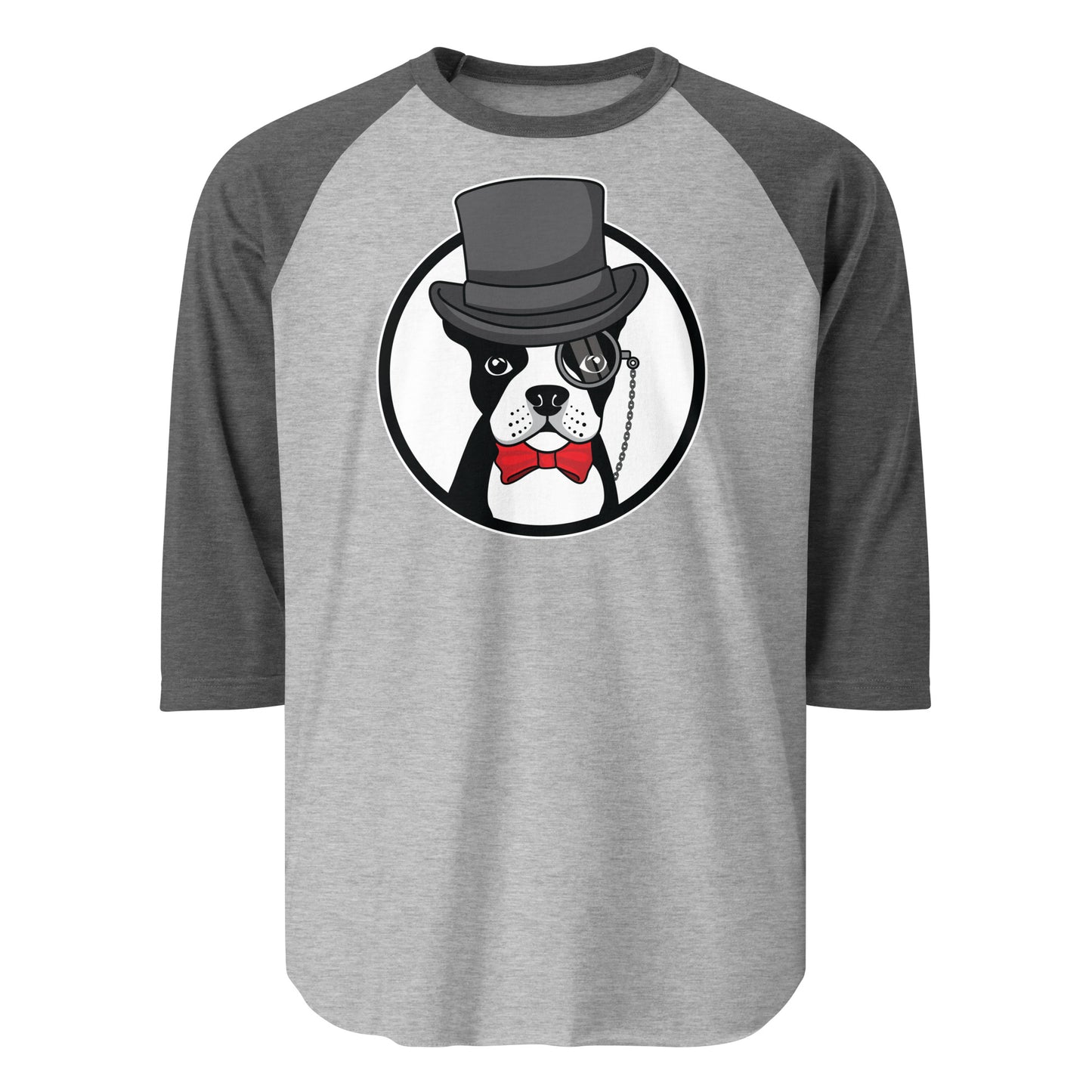 The Gentleman Boston Terrier Dog 3/4 Sleeve Raglan Shirt . Heather Grey Heather Charcoal