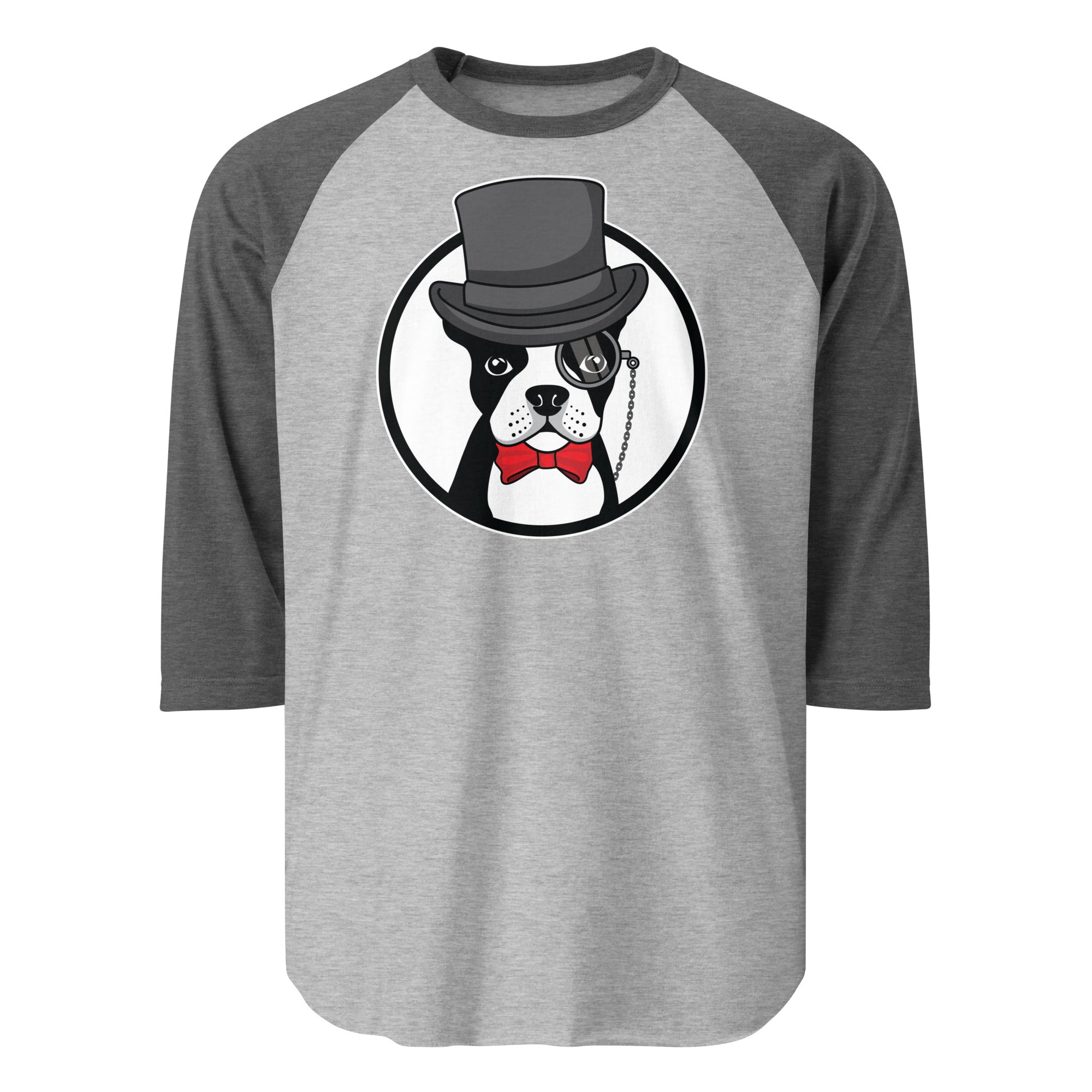 The Gentleman Boston Terrier Dog 3/4 Sleeve Raglan Shirt . Heather Grey Heather Charcoal