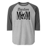 Boston Mom 3/4 Sleeve Raglan Shirt . Heather Grey Heather Charcoal