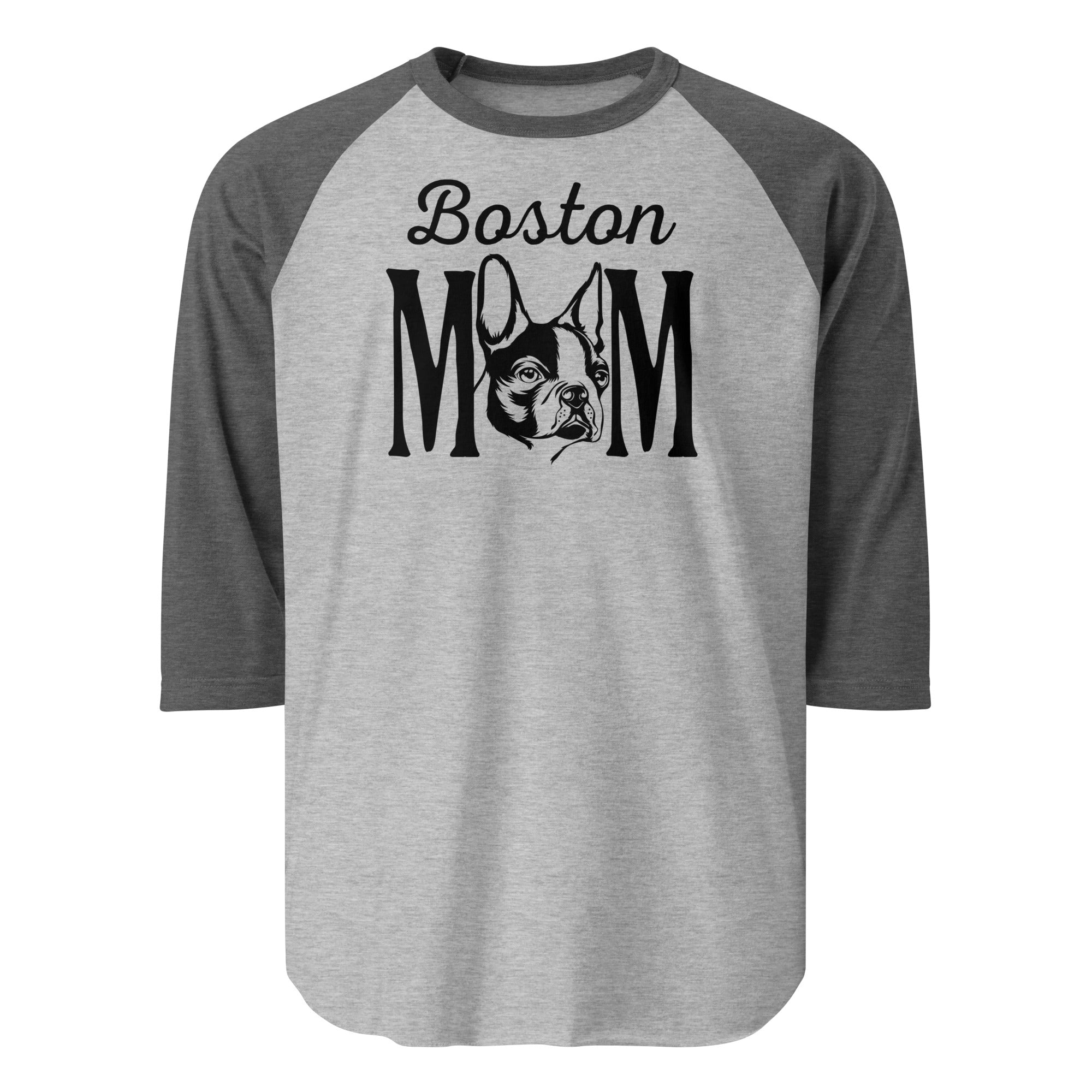 Boston Mom 3/4 Sleeve Raglan Shirt . Heather Grey Heather Charcoal