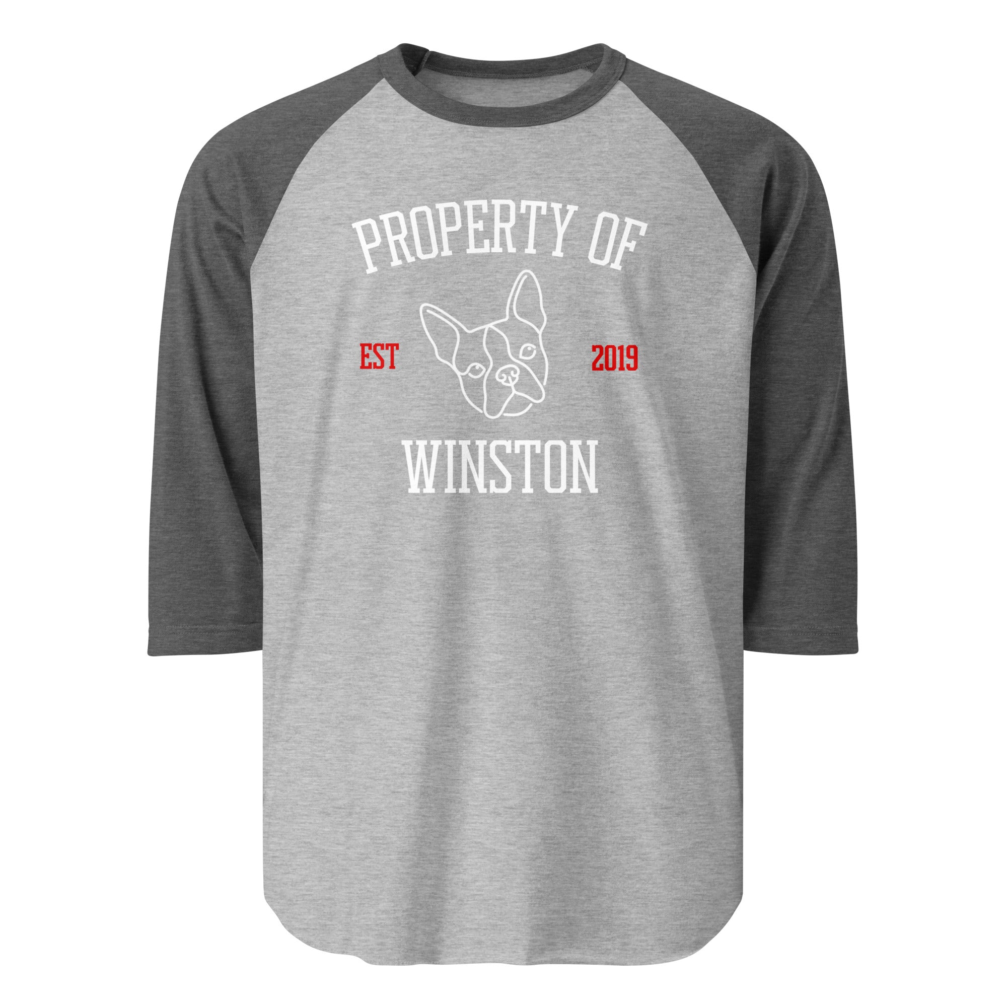 Property Of My Dog Custom Unisex 3/4 Sleeve Raglan Shirt . Heather Grey Heather Charcoal