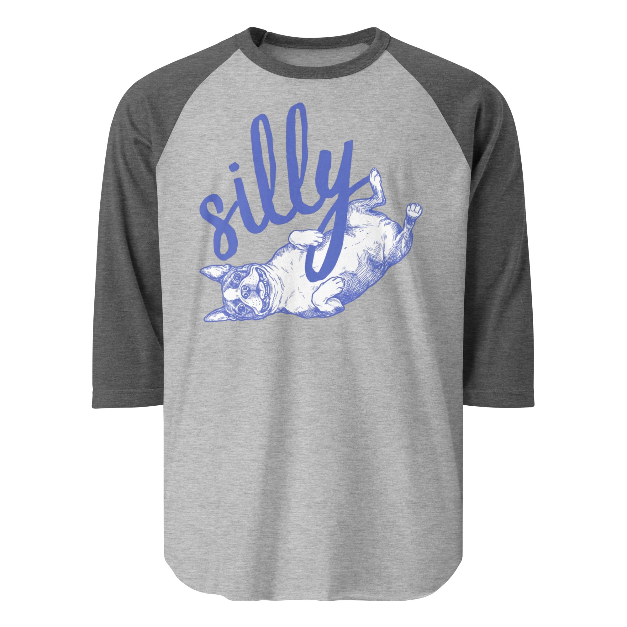 Silly Boston Terrier Dog Upside Down 3/4 Sleeve Raglan Shirt . Heather Grey Heather Charcoal
