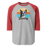 Custom Dog Sunset Vintage Retro Style 3/4 Sleeve Raglan Shirt . Heather Grey Heather Red