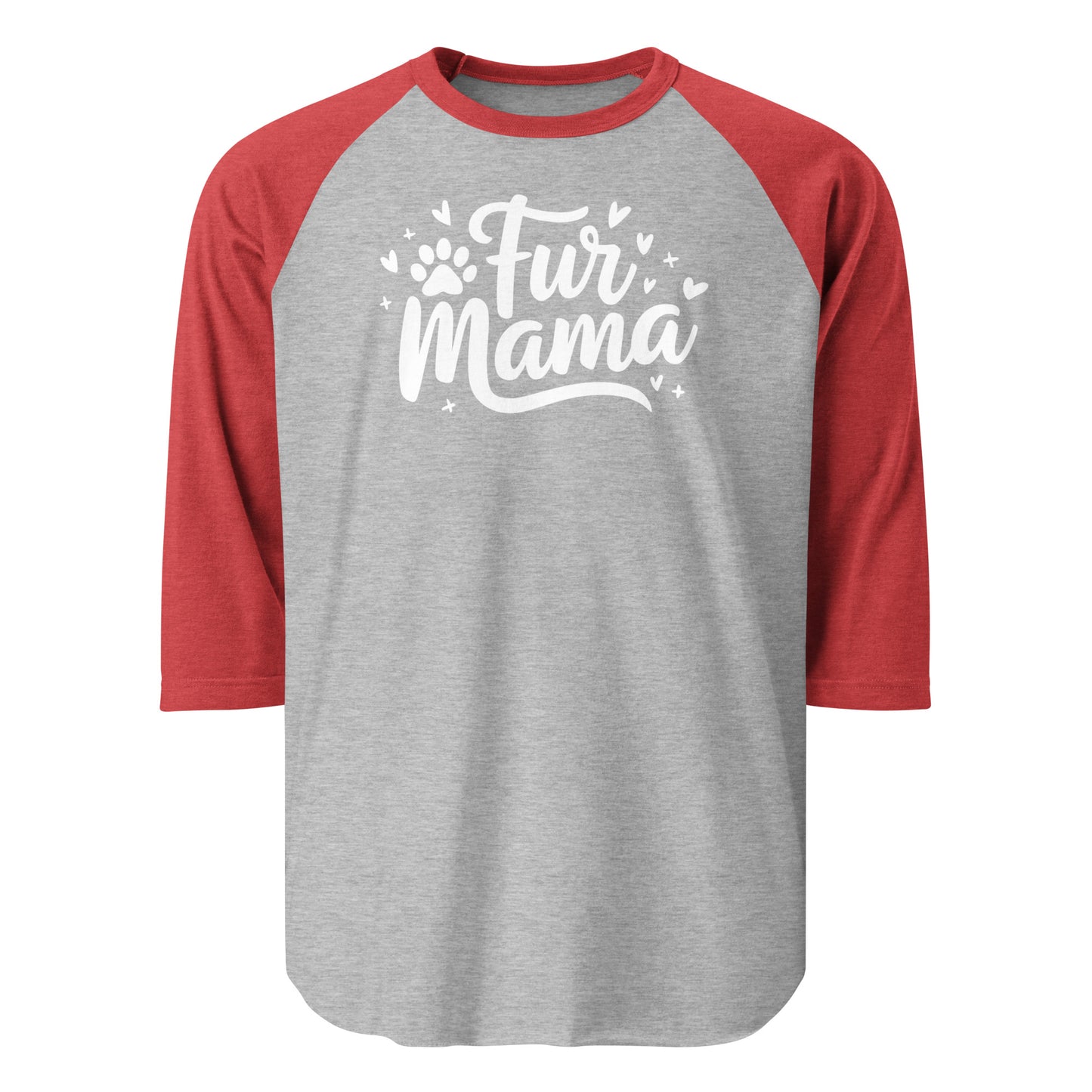 Fur Mama 3/4 Sleeve Raglan Shirt . Heather Grey Heather Red