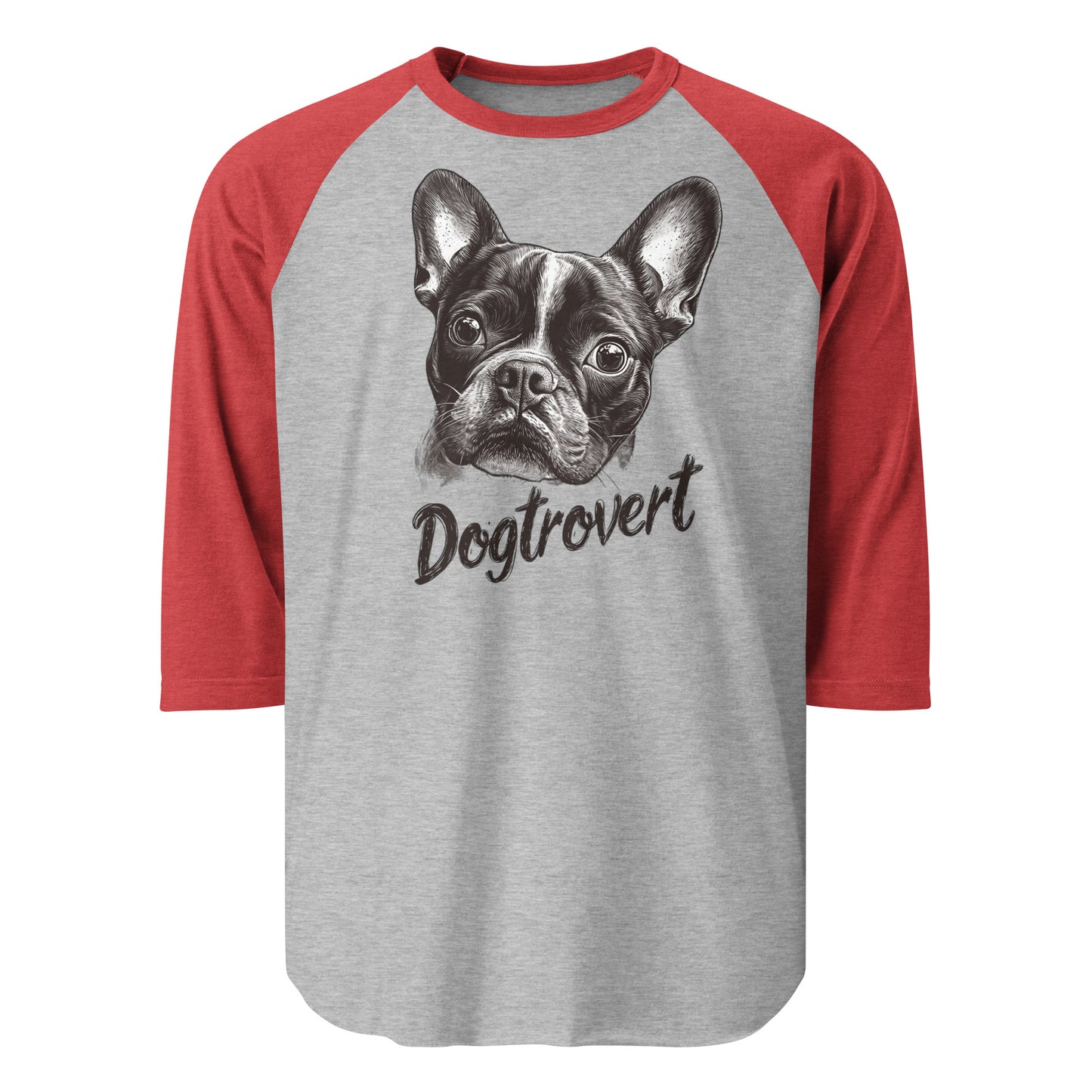 Dogtrovert 3/4 Sleeve Raglan Shirt . Heather Grey Heather Red