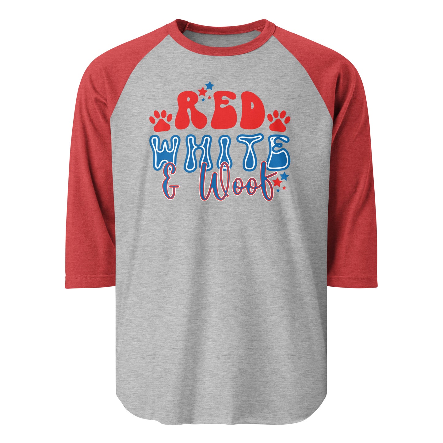 Red White And Woof 3/4 Sleeve Raglan Shirt . Heather Grey Heather Red