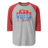 Red White And Woof 3/4 Sleeve Raglan Shirt . Heather Grey Heather Red