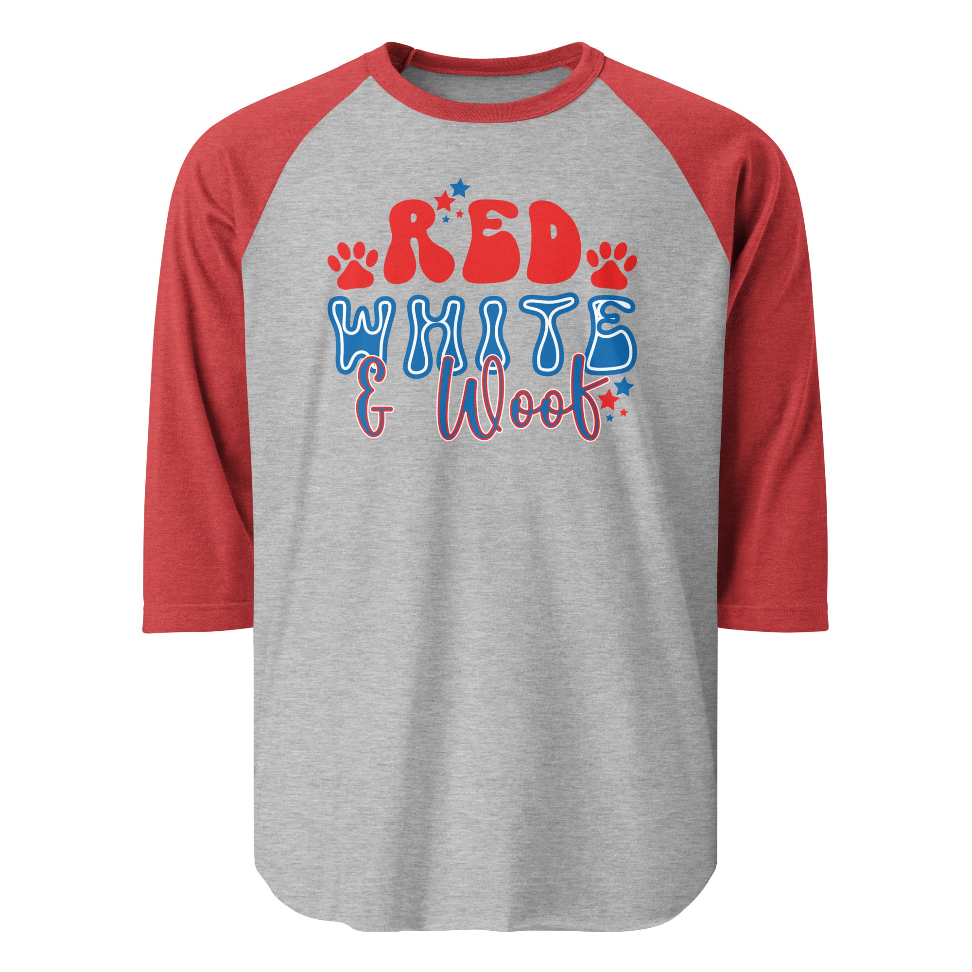 Red White And Woof 3/4 Sleeve Raglan Shirt . Heather Grey Heather Red