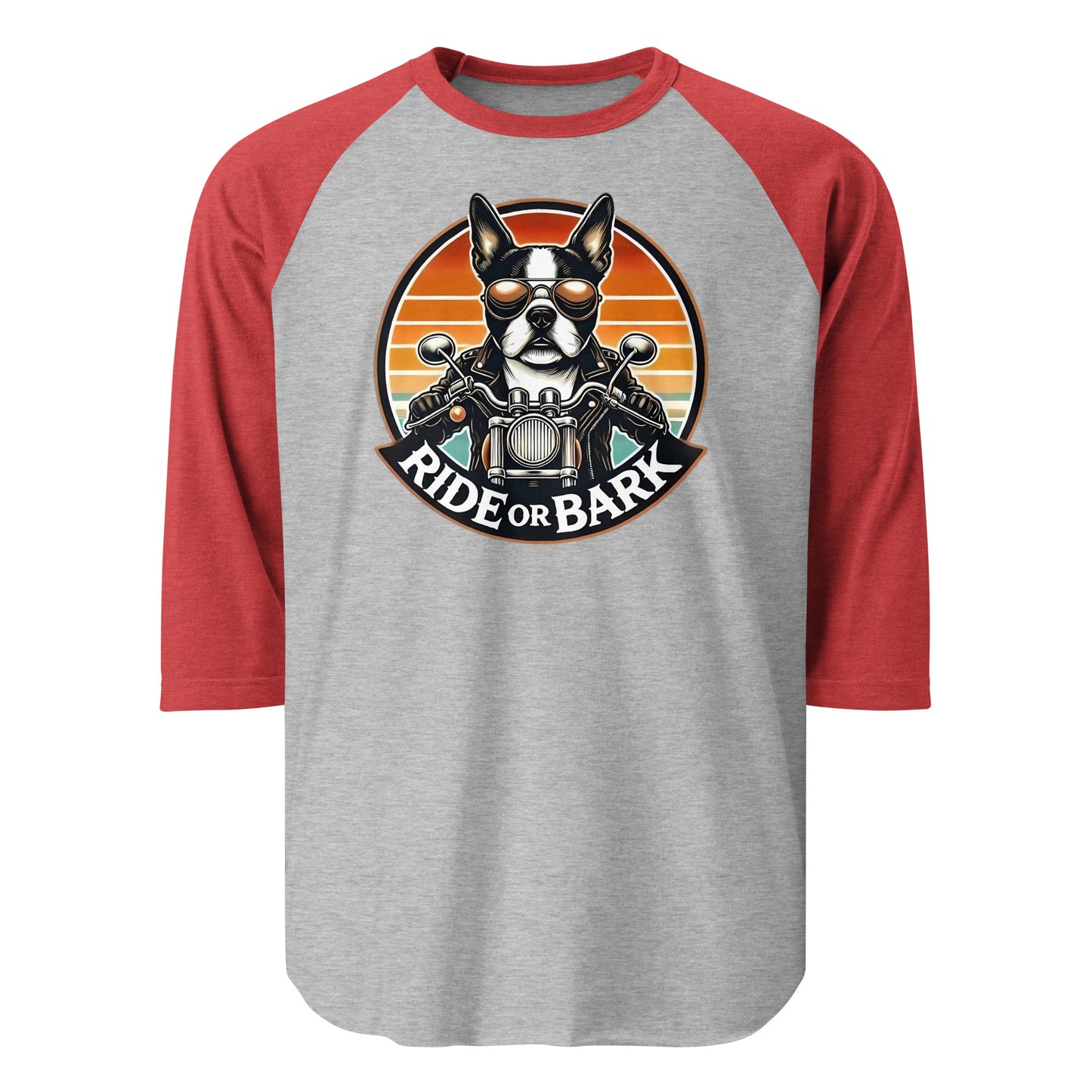 Ride or Bark 3/4 Sleeve Raglan Shirt . Heather Grey Heather Red