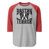 Boston Terror 3/4 Sleeve Raglan Shirt . Heather Grey Heather Red