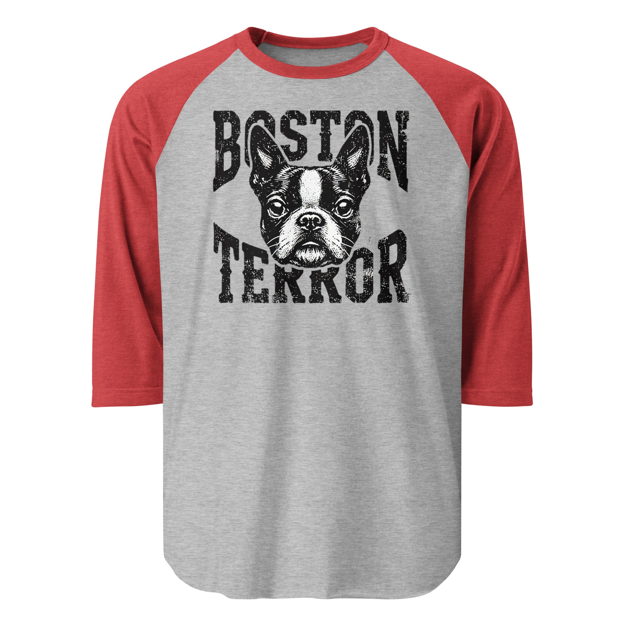 Boston Terror 3/4 Sleeve Raglan Shirt . Heather Grey Heather Red