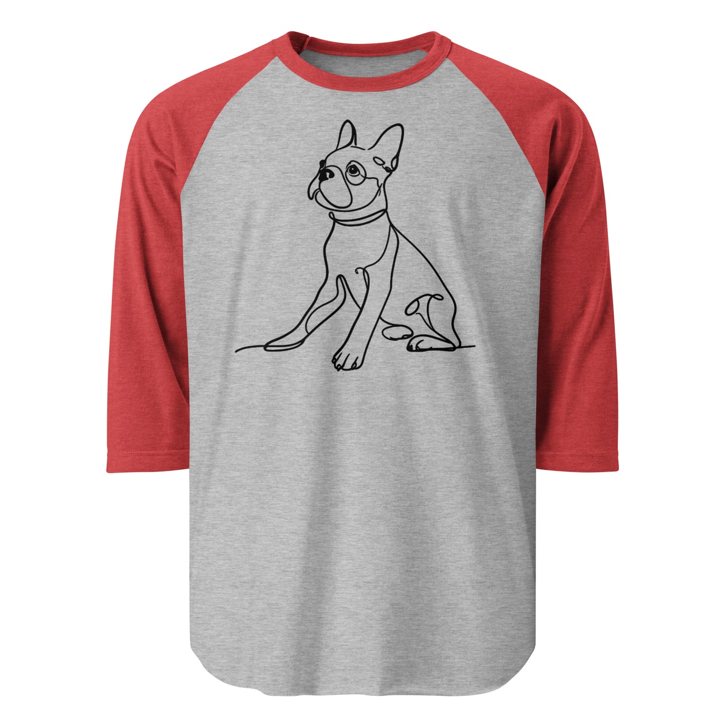 Line Drawn Boston Terrier Dog 3/4 Sleeve Raglan Shirt . Heather Grey Heather Red