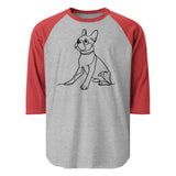 Line Drawn Boston Terrier Dog 3/4 Sleeve Raglan Shirt . Heather Grey Heather Red