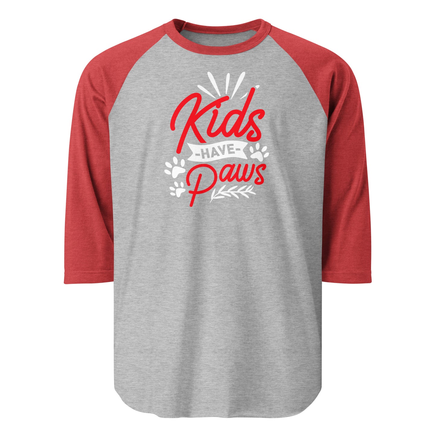 Kids Have Paws 3/4 Sleeve Raglan Shirt . Heather Grey Heather Red