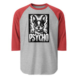 Psycho Boston Terrier Dog 3/4 Sleeve Raglan Shirt . Heather Grey Heather Red