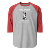 I Will Just Keep Staring At You Until You Do The Thing I Want 3/4 Sleeve Raglan Shirt . Heather Grey Heather Red