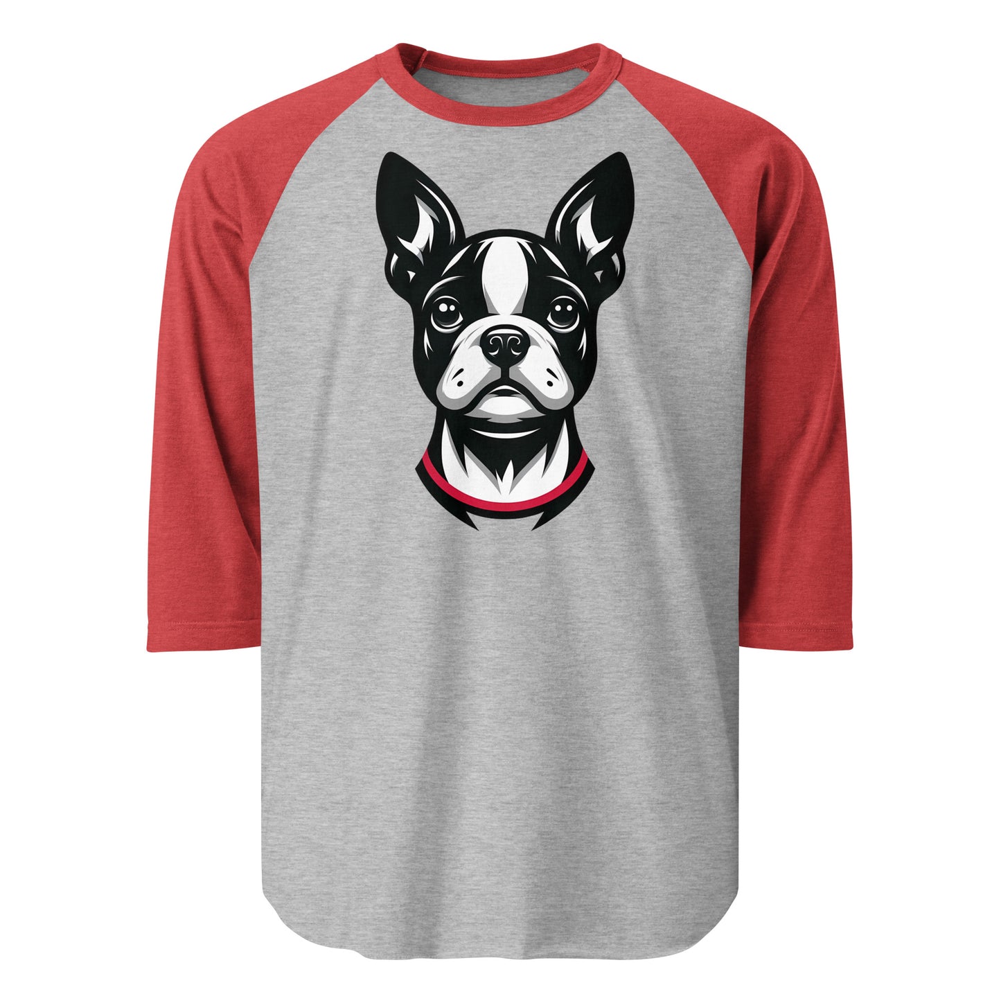 Minimalist Boston Terrier Face 3/4 Sleeve Raglan Shirt . Heather Grey Heather Red