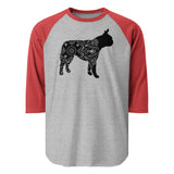 Boston Terrier Mandala 3/4 Sleeve Raglan Shirt . Heather Grey Heather Red