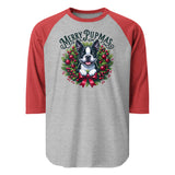 Merry Pupmas 3/4 Sleeve Raglan Shirt . Heather Grey Heather Red