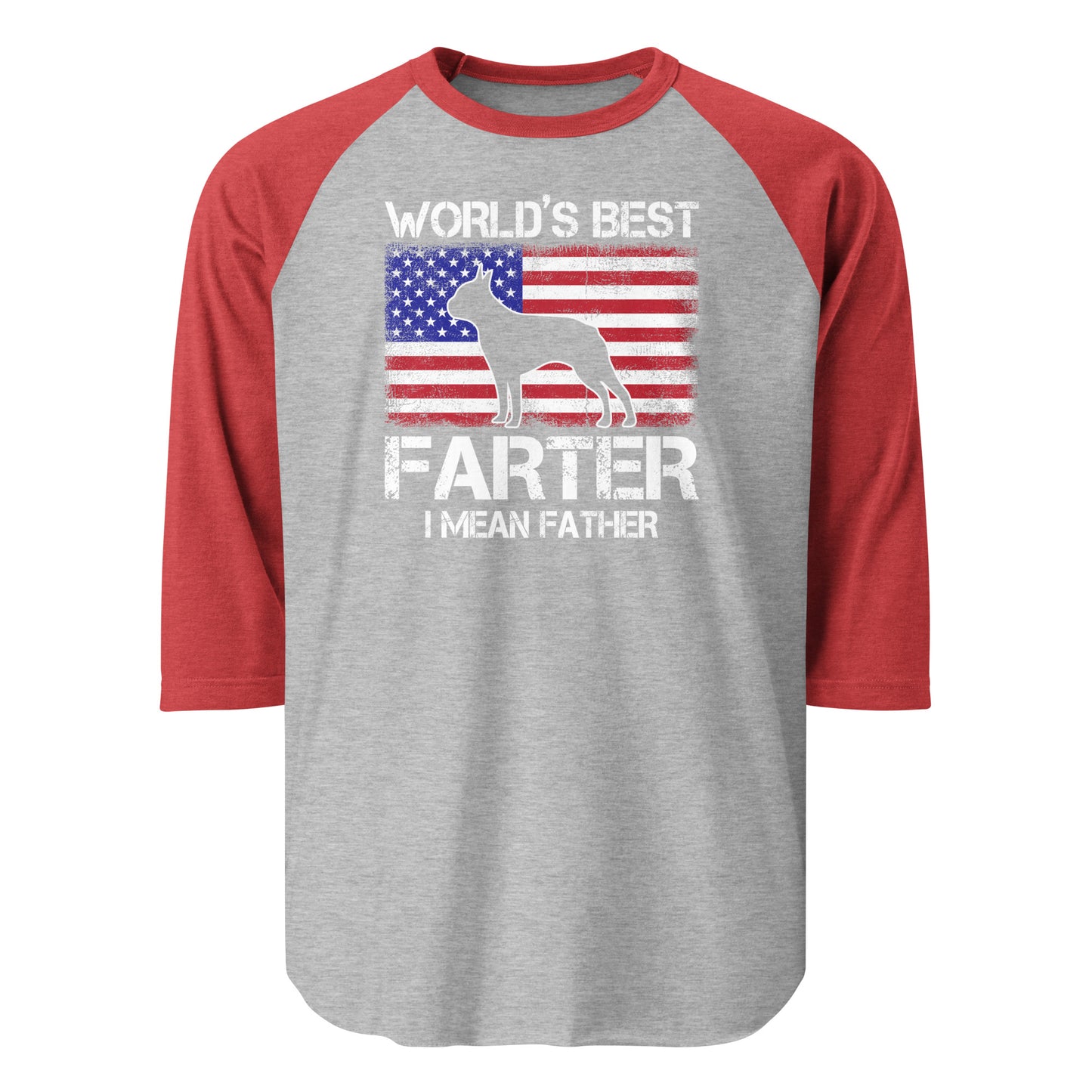 World's Best Farter I Mean Father 3/4 Sleeve Raglan Shirt . Heather Grey Heather Red