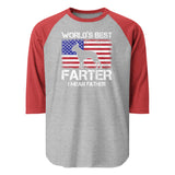 World's Best Farter I Mean Father 3/4 Sleeve Raglan Shirt . Heather Grey Heather Red