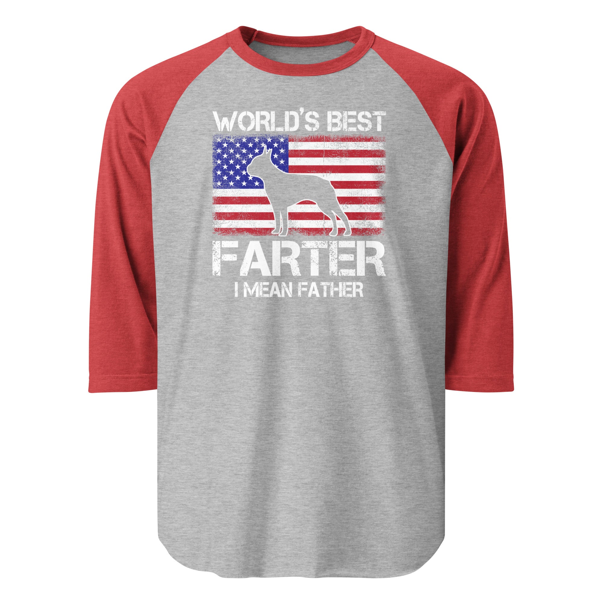World's Best Farter I Mean Father 3/4 Sleeve Raglan Shirt . Heather Grey Heather Red