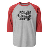 My Boston Terrier Tilts It's Head Just Like You Do 3/4 Sleeve Raglan Shirt . Heather Grey Heather Red