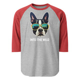 Into The Wild Boston Terrier 3/4 Sleeve Raglan Shirt . Heather Grey Heather Red