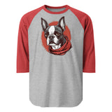 Boston Terrier Red Bandana 3/4 Sleeve Raglan Shirt . Heather Grey Heather Red