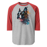 Boston Terrier Art 3/4 Sleeve Raglan Shirt . Heather Grey Heather Red