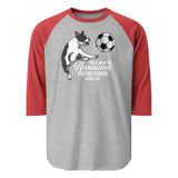 Soccer Boston Terrier 3/4 Sleeve Raglan Shirt . Heather Grey Heather Red