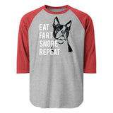 Eat Fart Snore Repeat 3/4 Sleeve Raglan Shirt . Heather Grey Heather Red