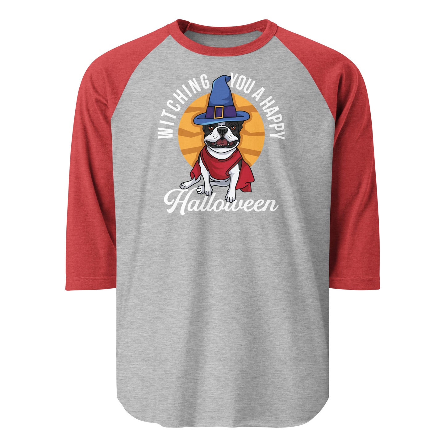 Witching You A Happy Halloween 3/4 Sleeve Raglan Shirt . Heather Grey Heather Red