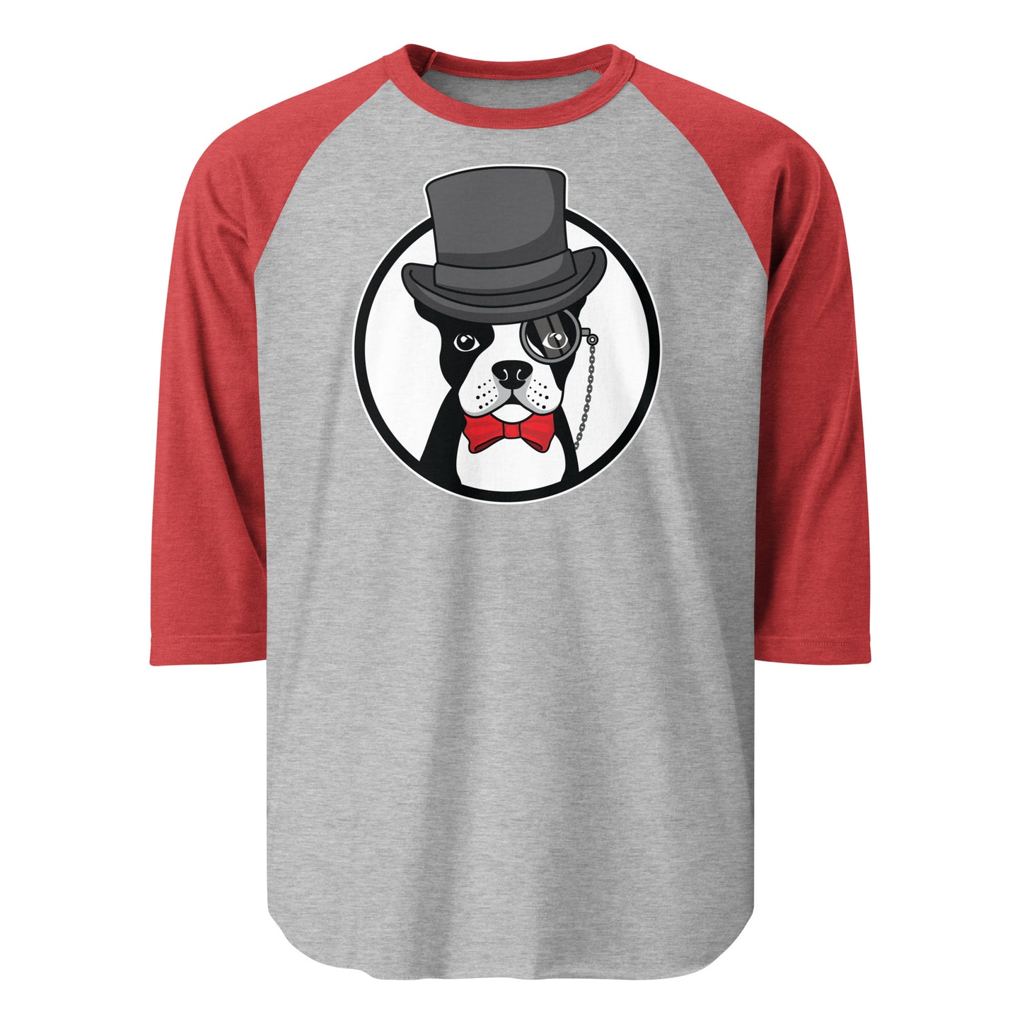 The Gentleman Boston Terrier Dog 3/4 Sleeve Raglan Shirt . Heather Grey Heather Red