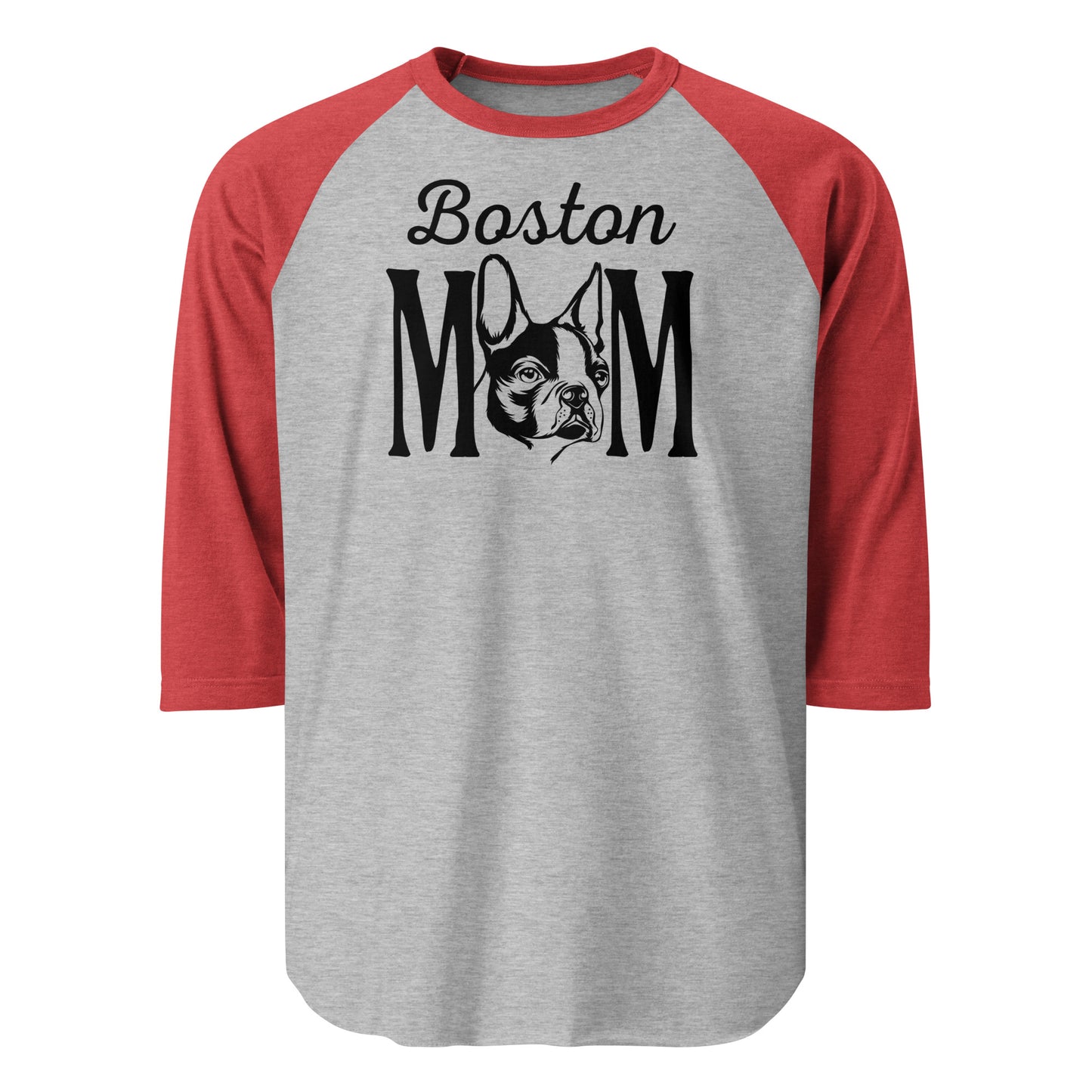 Boston Mom 3/4 Sleeve Raglan Shirt . Heather Grey Heather Red