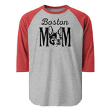 Boston Mom 3/4 Sleeve Raglan Shirt . Heather Grey Heather Red