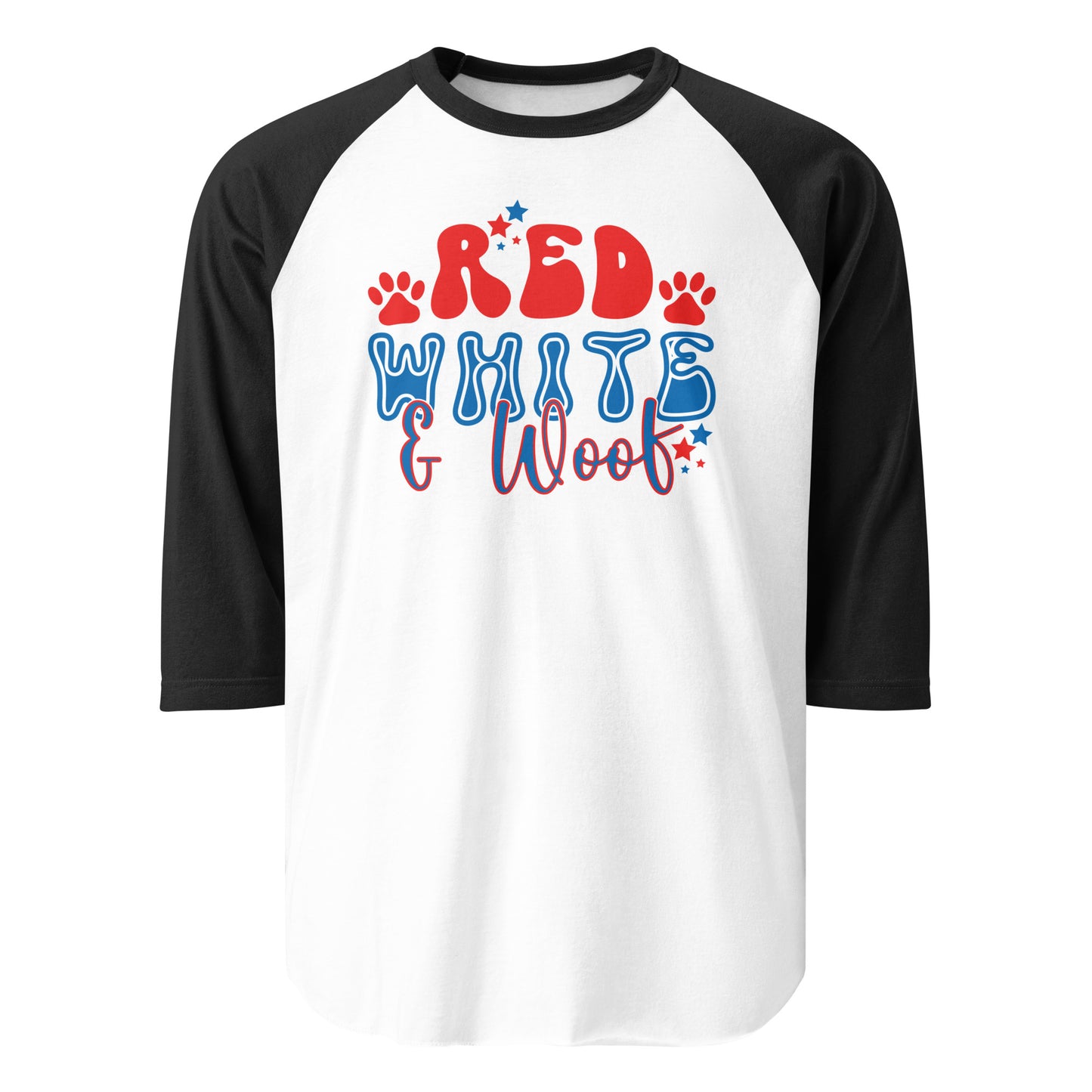 Red White And Woof 3/4 Sleeve Raglan Shirt . White Black