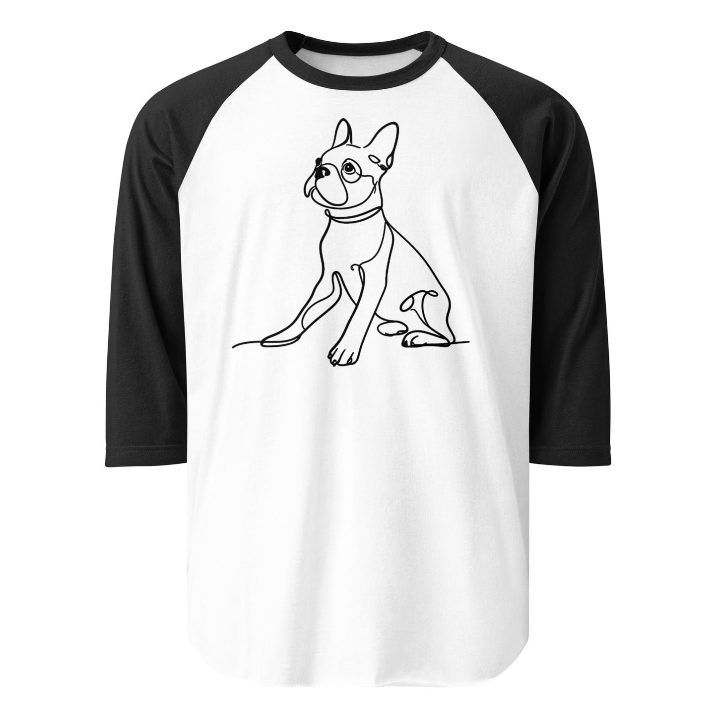 Line Drawn Boston Terrier Dog 3/4 Sleeve Raglan Shirt . White Black