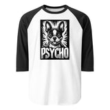 Psycho Boston Terrier Dog 3/4 Sleeve Raglan Shirt . White Black