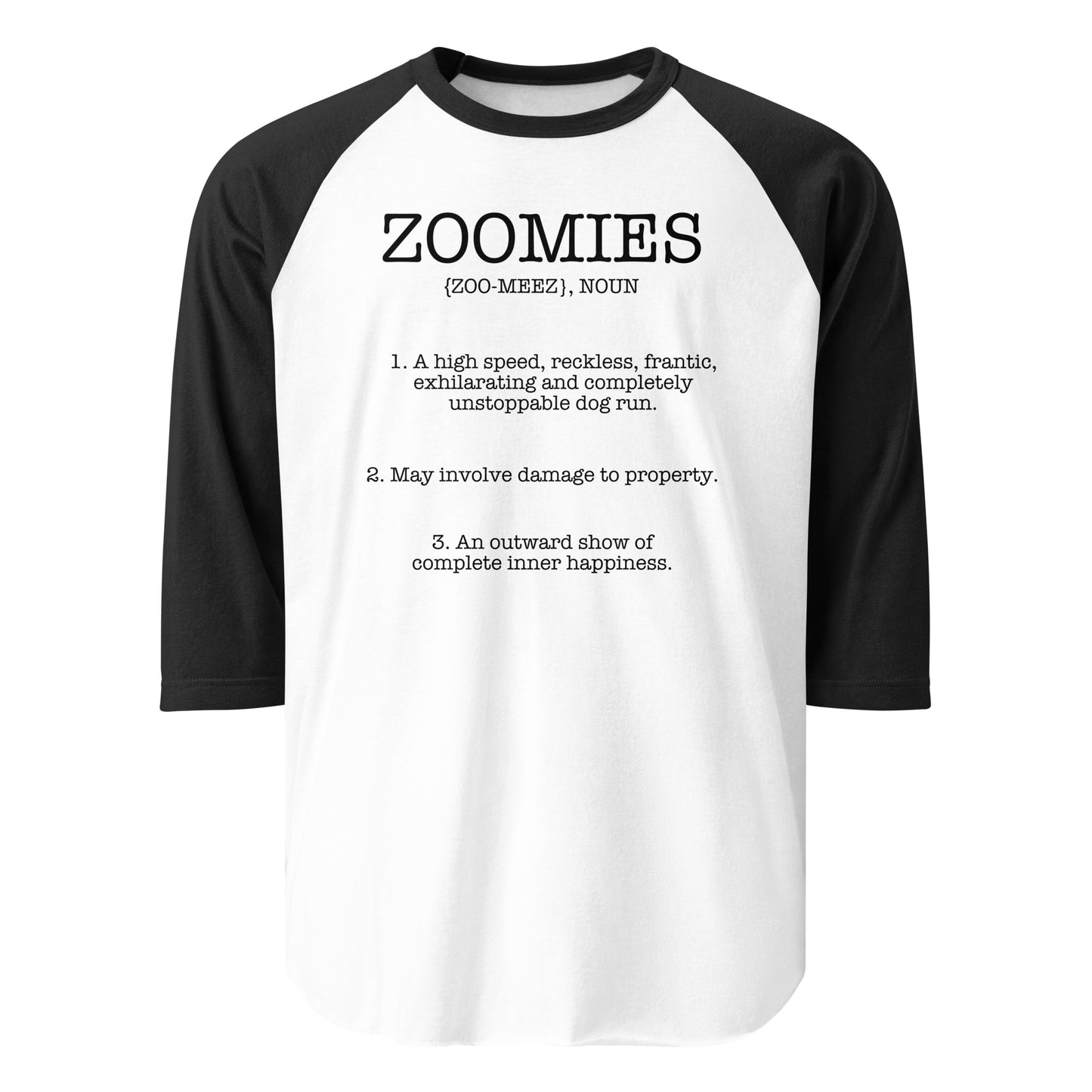 Zoomies Definition 3/4 Sleeve Raglan Shirt . White Black