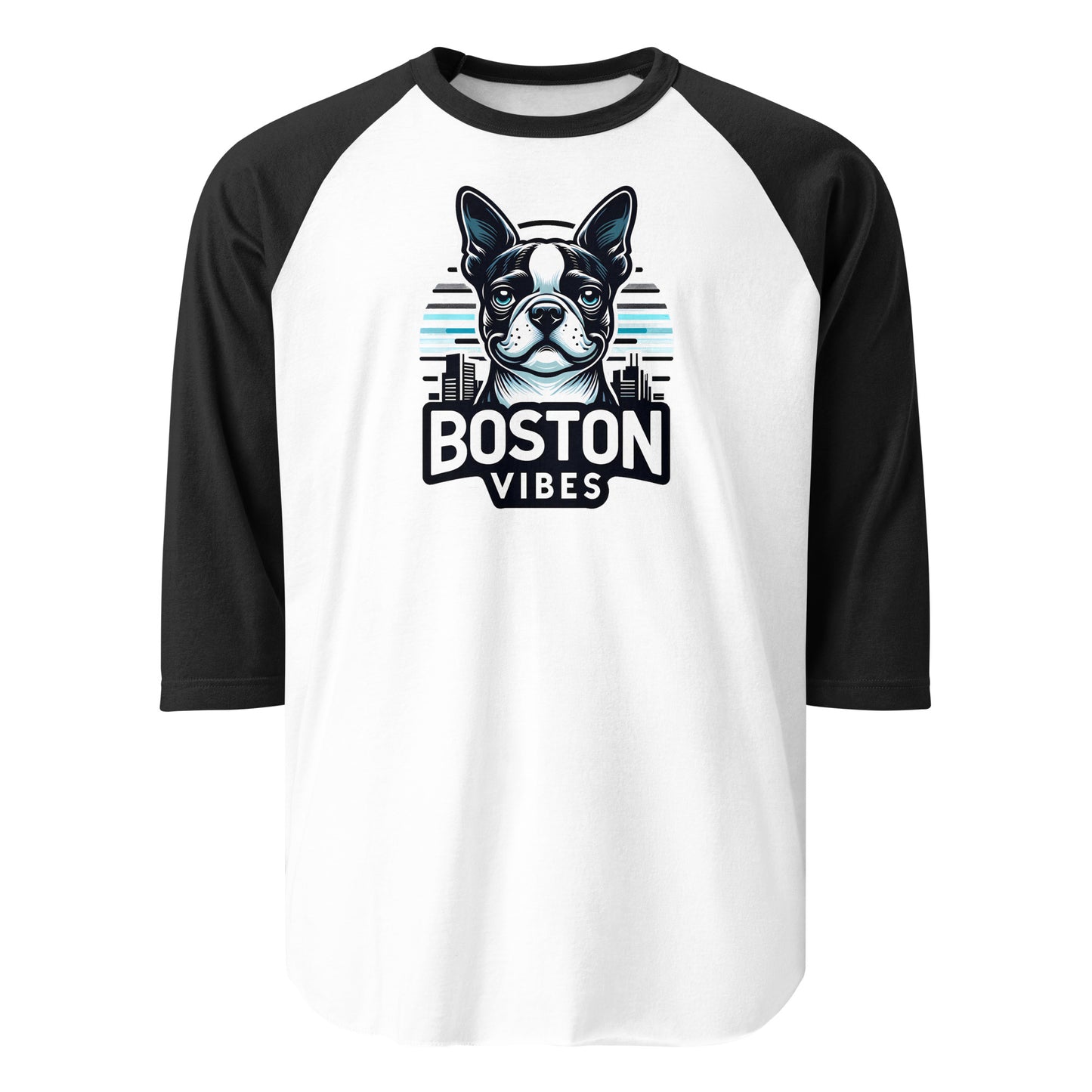 Boston Vibes 3/4 Sleeve Raglan Shirt . White Black
