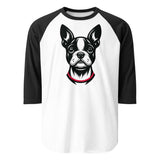 Minimalist Boston Terrier Face 3/4 Sleeve Raglan Shirt . White Black
