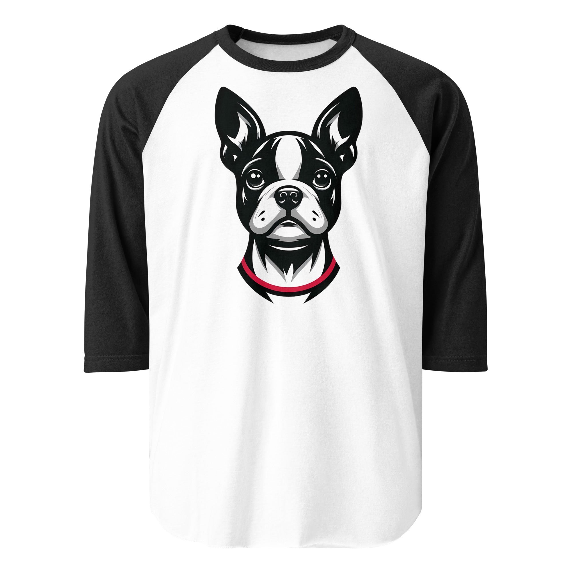 Minimalist Boston Terrier Face 3/4 Sleeve Raglan Shirt . White Black