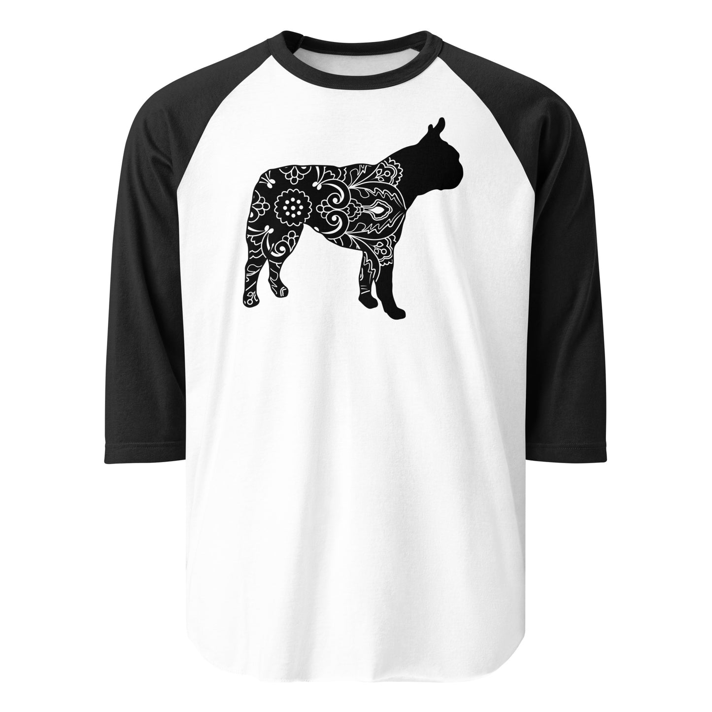Boston Terrier Mandala 3/4 Sleeve Raglan Shirt . White Black