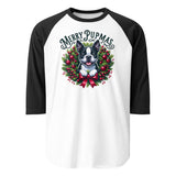 Merry Pupmas 3/4 Sleeve Raglan Shirt . White Black