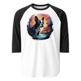 Artistic Representation Of A Boston Terrier 3/4 Sleeve Raglan Shirt . White Black