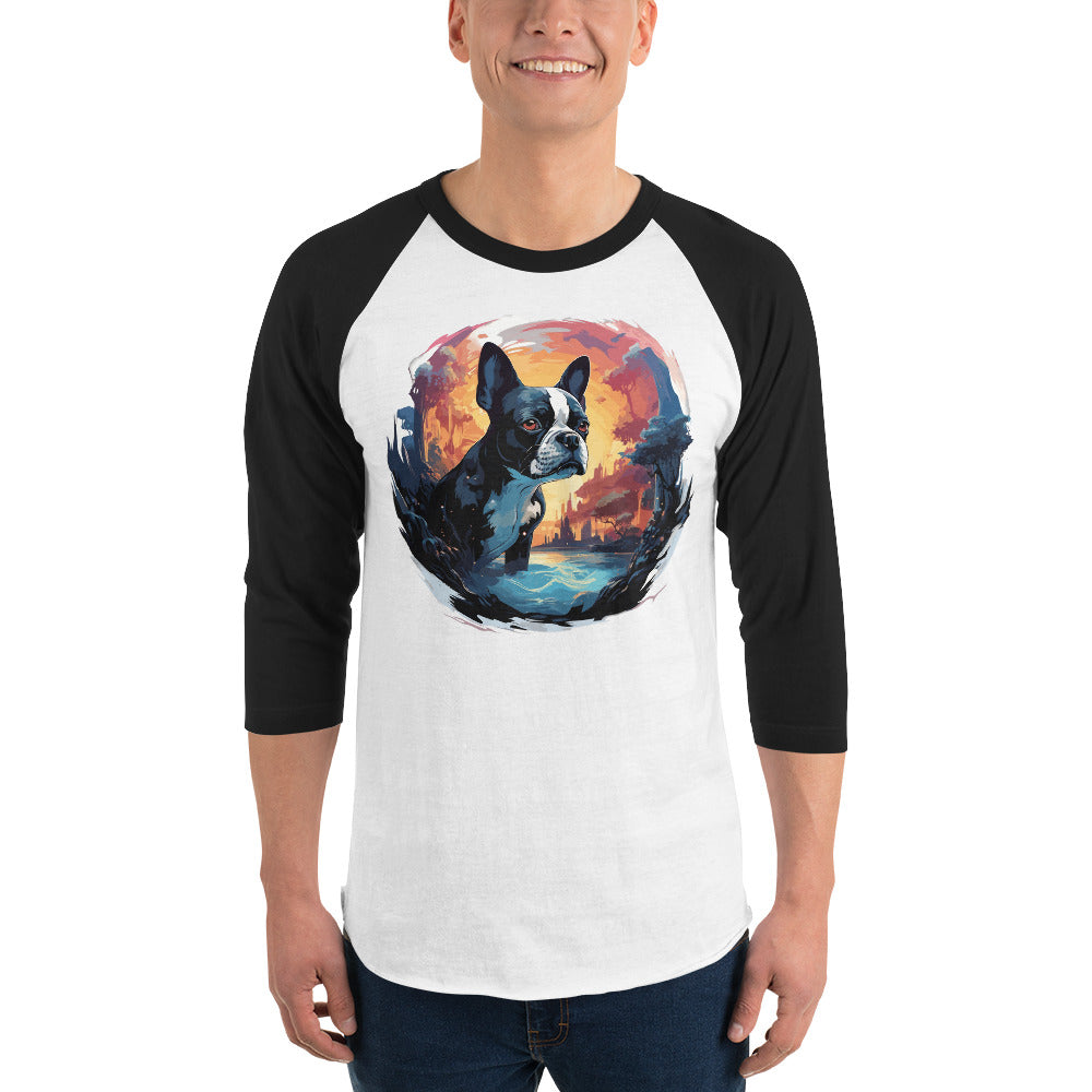 Artistic Representation Of A Boston Terrier 3/4 Sleeve Raglan Shirt .